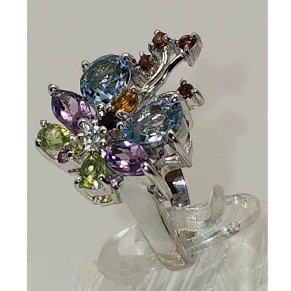 .925 Sterling Silver Amethyst/Garnet/Peridot/Citrine/Topaz Butterfly Ring Size 7 - Picture 3 of 7